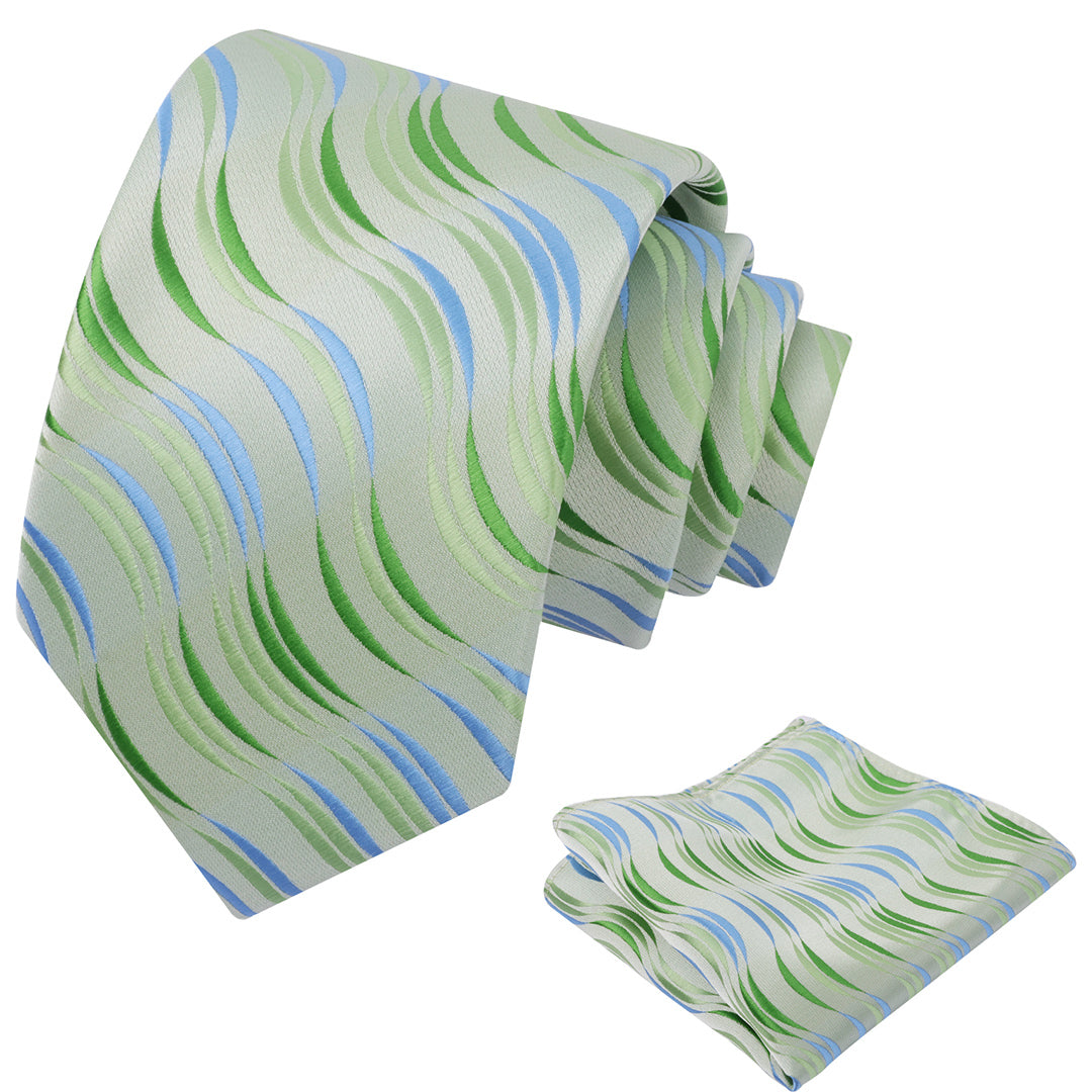Mens 3.15'' Gradient Ripple Pattern Tie Set with Pocket Square Casual Color Tie Set-904