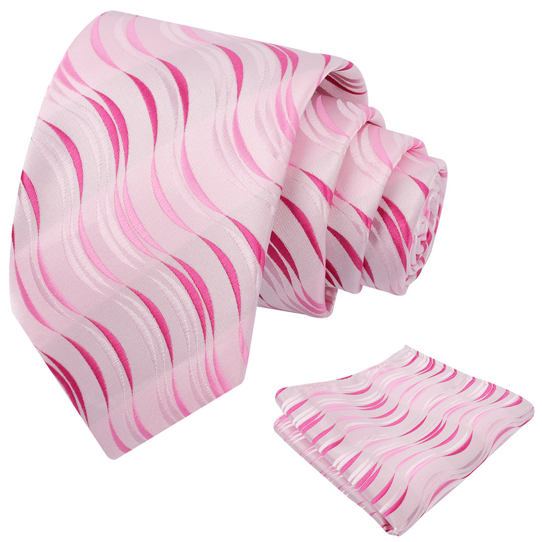 Mens 3.15'' Gradient Ripple Pattern Tie Set with Pocket Square Casual Color Tie Set-904