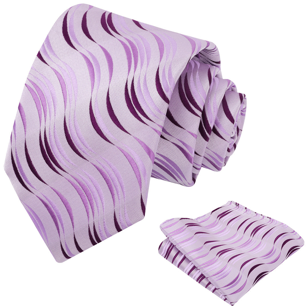 Mens 3.15'' Gradient Ripple Pattern Tie Set with Pocket Square Casual Color Tie Set-904