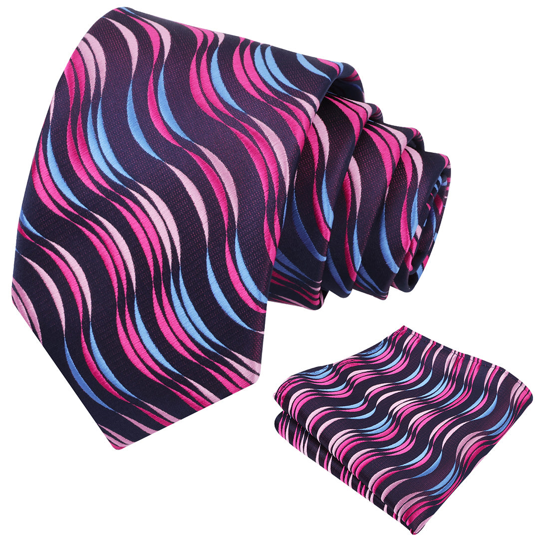 Mens 3.15'' Gradient Ripple Pattern Tie Set with Pocket Square Casual Color Tie Set-904