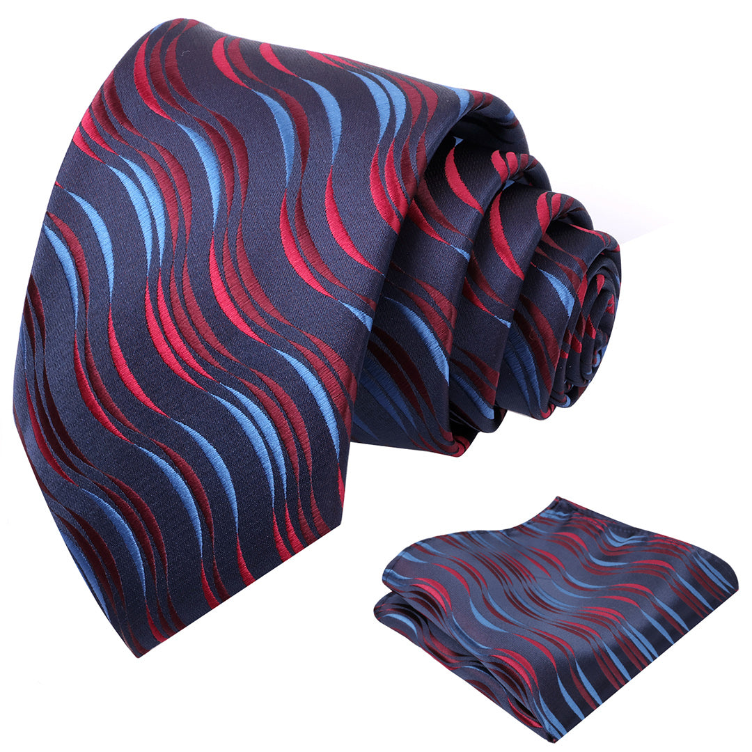 Mens 3.15'' Gradient Ripple Pattern Tie Set with Pocket Square Casual Color Tie Set-904