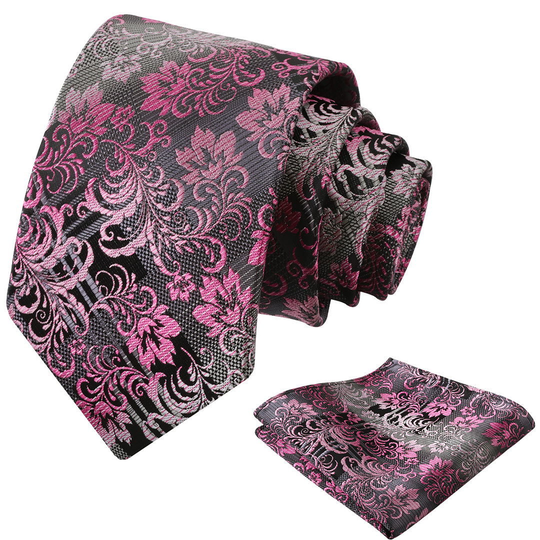 Mens 3.15'' Gradient Leaf Pattern Tie Set with Pocket Square Casual Tie Set-905