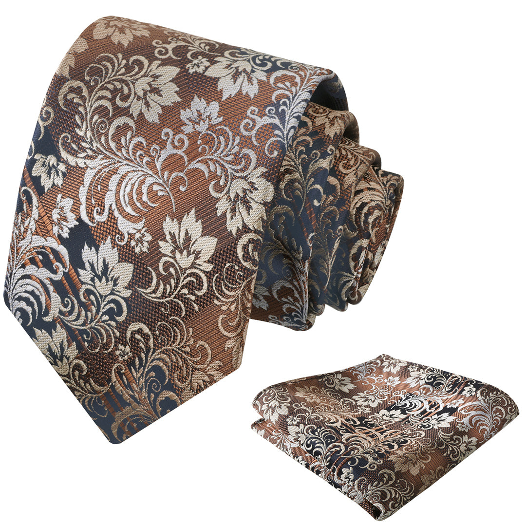 Mens 3.15'' Gradient Leaf Pattern Tie Set with Pocket Square Casual Tie Set-905