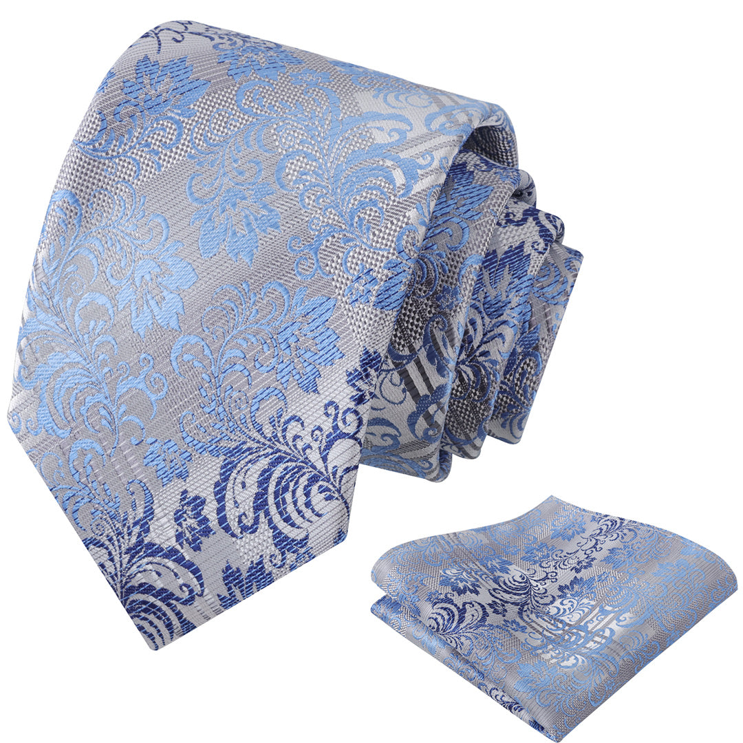 Mens 3.15'' Gradient Leaf Pattern Tie Set with Pocket Square Casual Tie Set-905