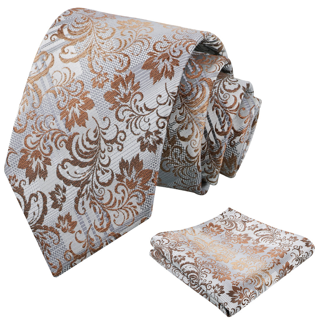 Mens 3.15'' Gradient Leaf Pattern Tie Set with Pocket Square Casual Tie Set-905