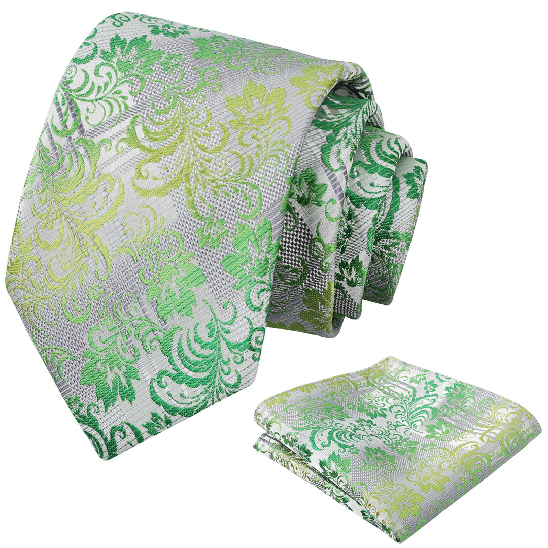 Mens 3.15'' Gradient Leaf Pattern Tie Set with Pocket Square Casual Tie Set-905