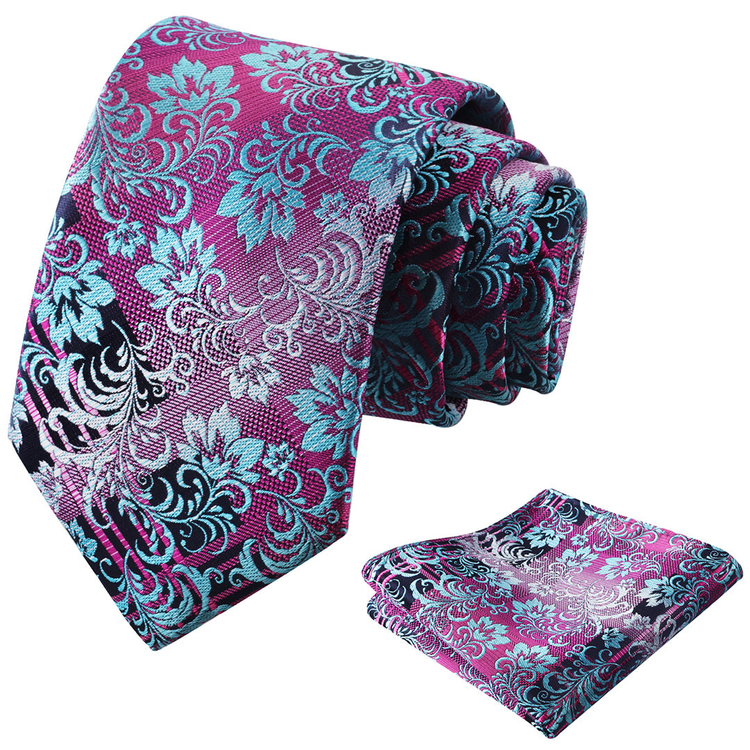 Mens 3.15'' Gradient Leaf Pattern Tie Set with Pocket Square Casual Tie Set-905