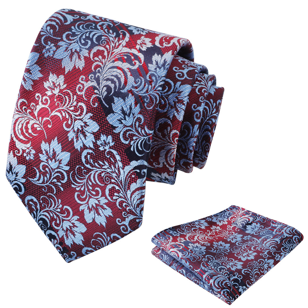 Mens 3.15'' Gradient Leaf Pattern Tie Set with Pocket Square Casual Tie Set-905