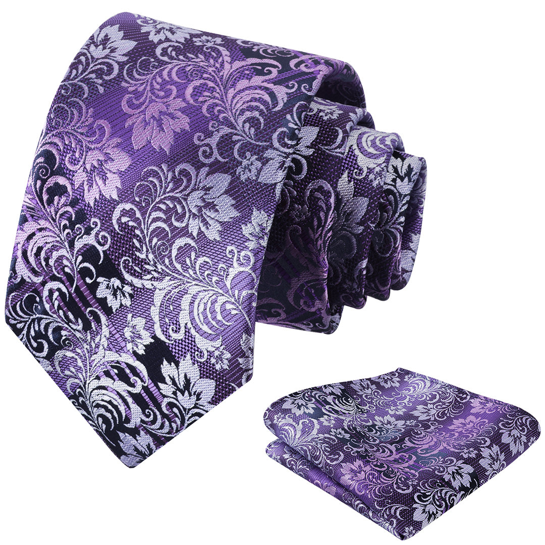 Mens 3.15'' Gradient Leaf Pattern Tie Set with Pocket Square Casual Tie Set-905