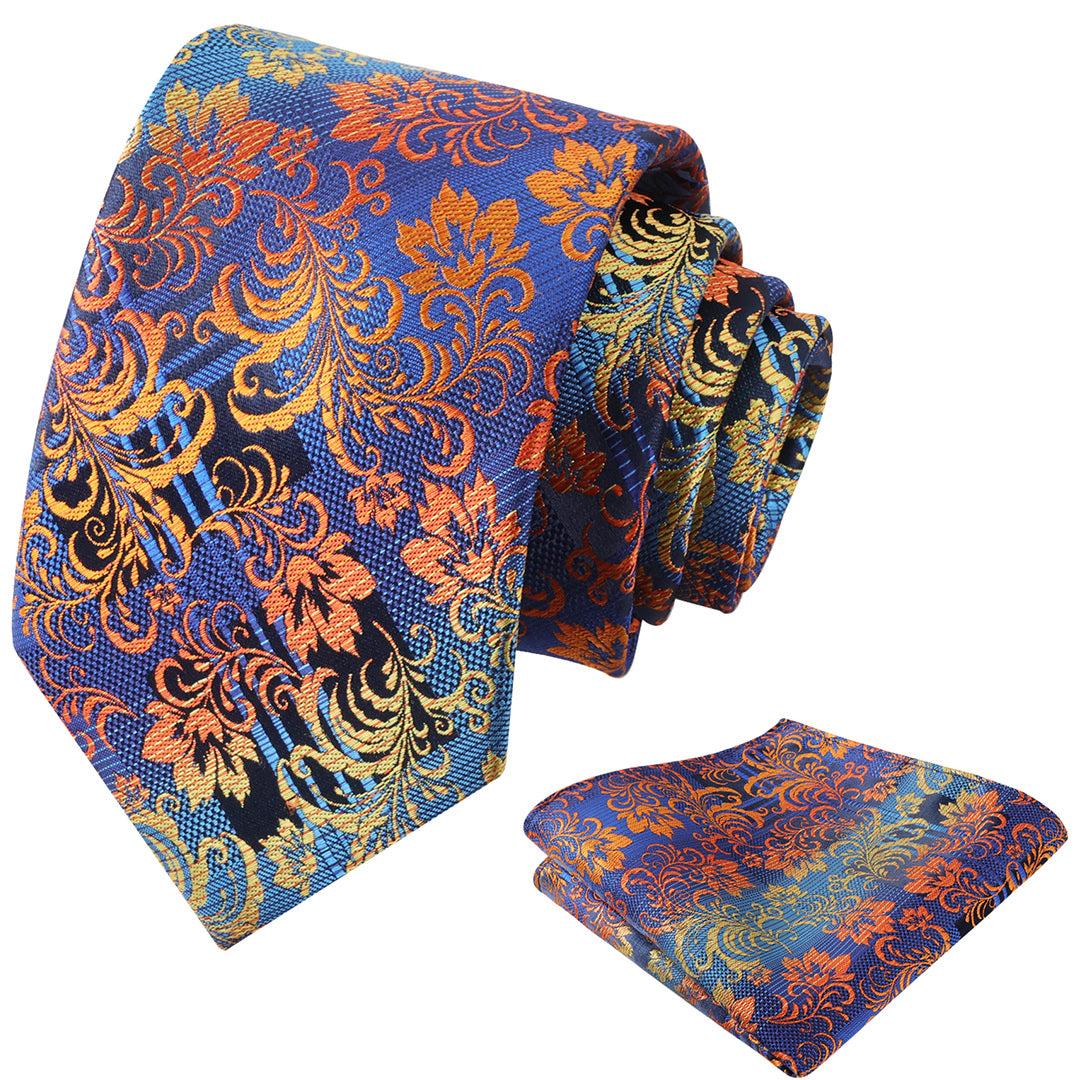 Mens 3.15'' Gradient Leaf Pattern Tie Set with Pocket Square Casual Tie Set-905