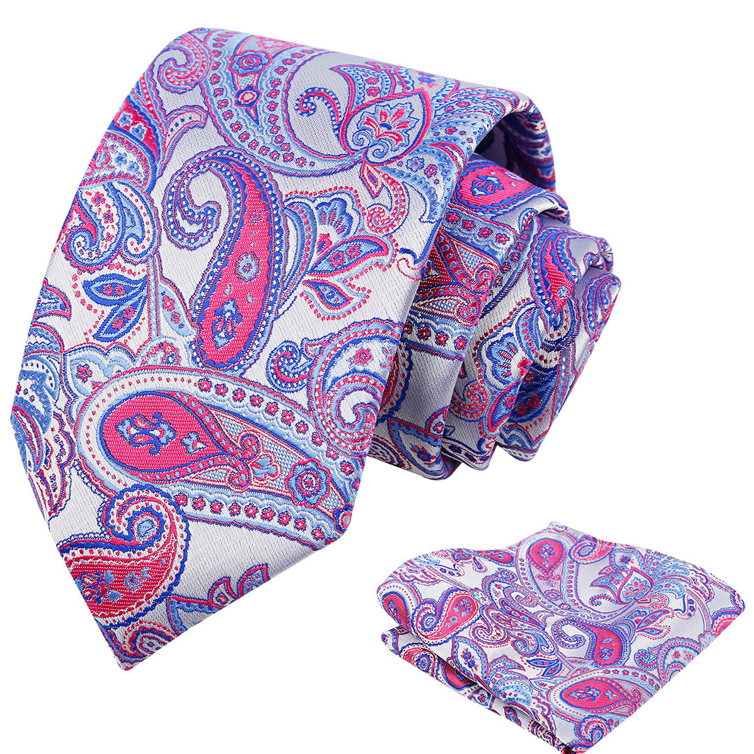 Mens 3.15'' Paisley Tie Set with Pocket Square Casual Floral Necktie Set-906
