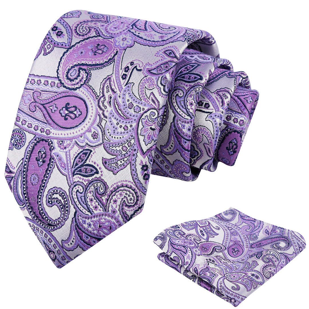 Mens 3.15'' Paisley Tie Set with Pocket Square Casual Floral Necktie Set-906