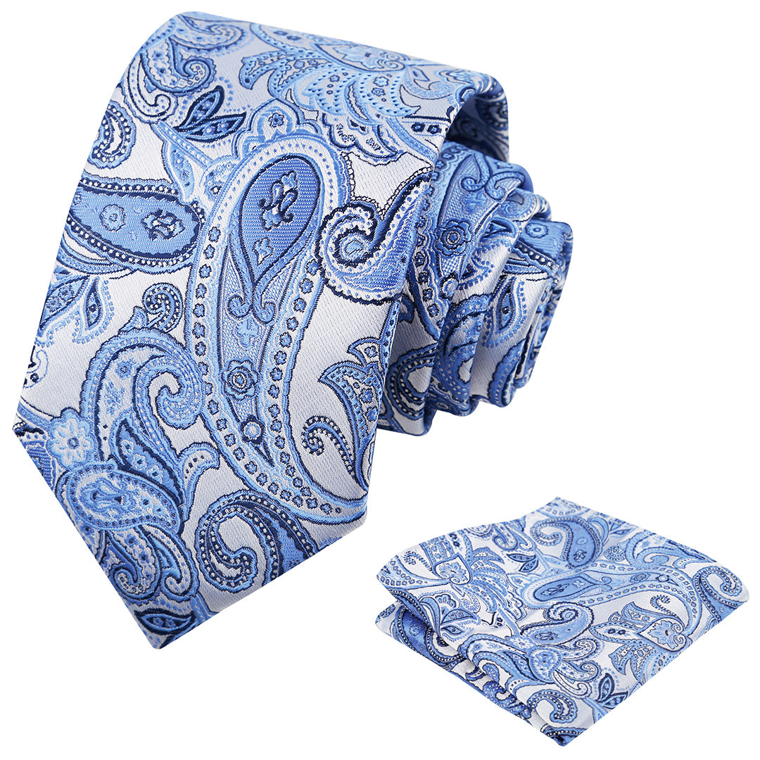 Mens 3.15'' Paisley Tie Set with Pocket Square Casual Floral Necktie Set-906
