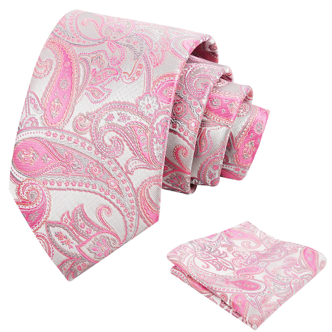 Mens 3.15'' Paisley Tie Set with Pocket Square Casual Floral Necktie Set-906
