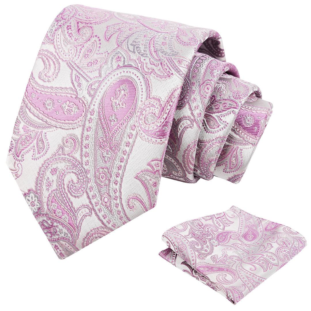 Mens 3.15'' Paisley Tie Set with Pocket Square Casual Floral Necktie Set-906