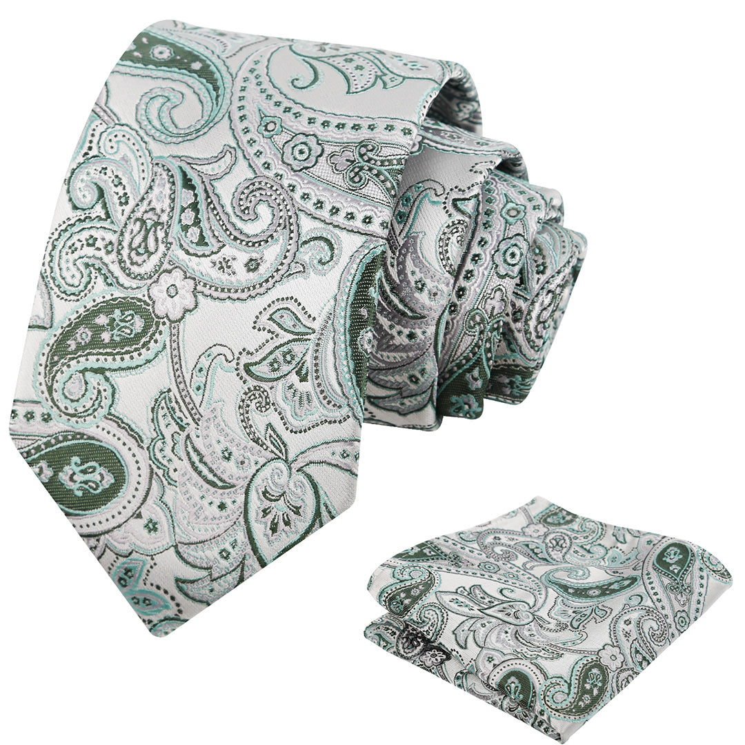 Mens 3.15'' Paisley Tie Set with Pocket Square Casual Floral Necktie Set-906