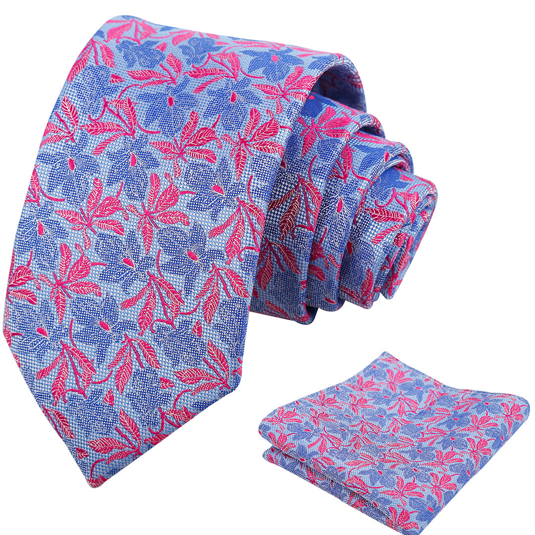 Mens 3.15'' Maple Leaf Pattern Necktie with Plant Printed Hanky Set-908