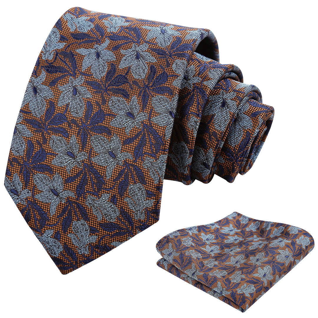 Mens 3.15'' Maple Leaf Pattern Necktie with Plant Printed Hanky Set-908