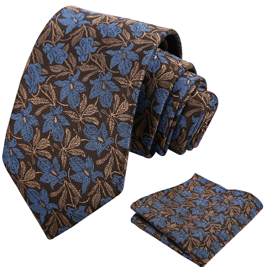 Mens 3.15'' Maple Leaf Pattern Necktie with Plant Printed Hanky Set-908