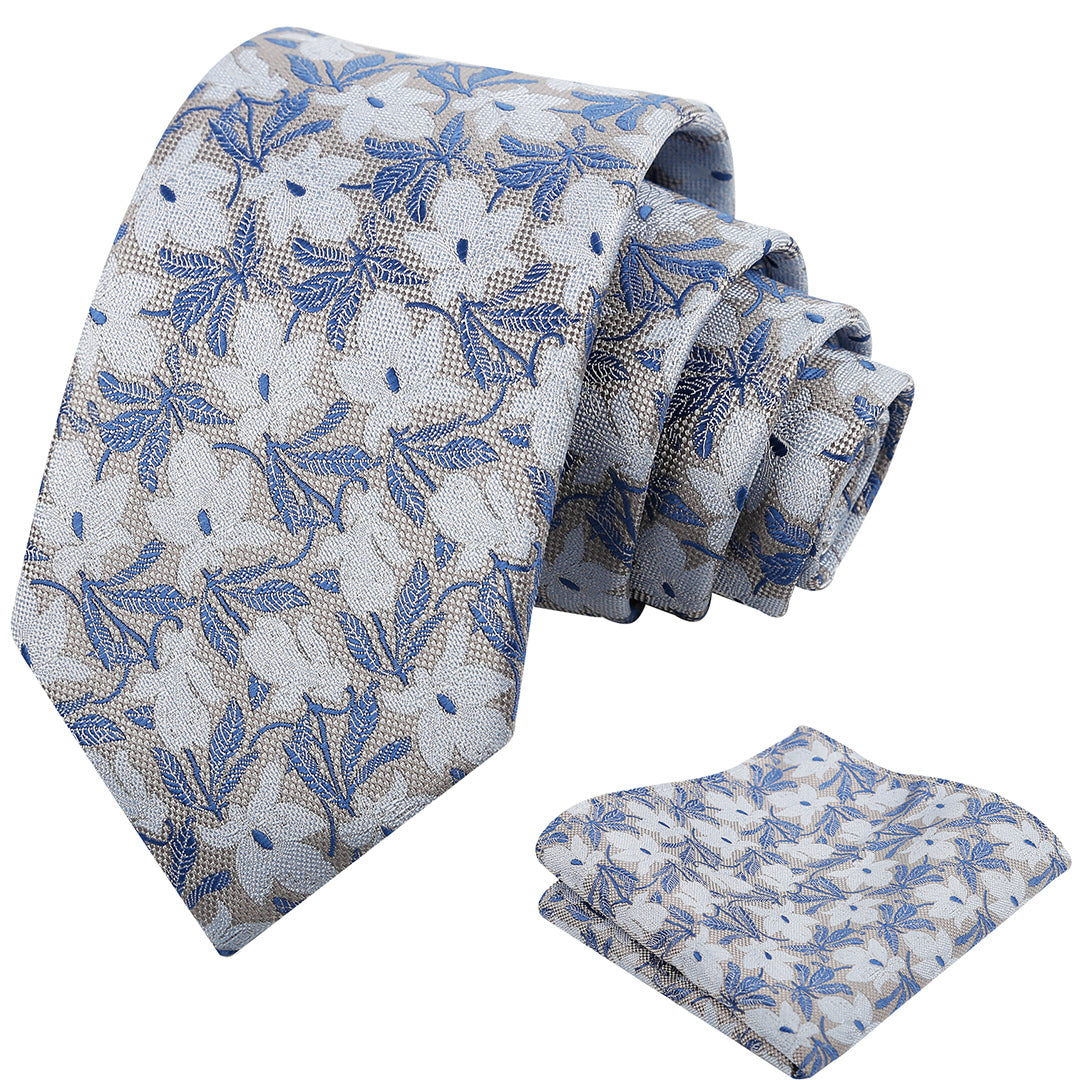 Mens 3.15'' Maple Leaf Pattern Necktie with Plant Printed Hanky Set-908