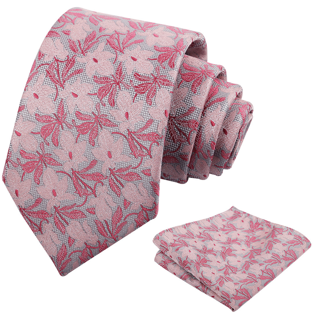 Mens 3.15'' Maple Leaf Pattern Necktie with Plant Printed Hanky Set-908