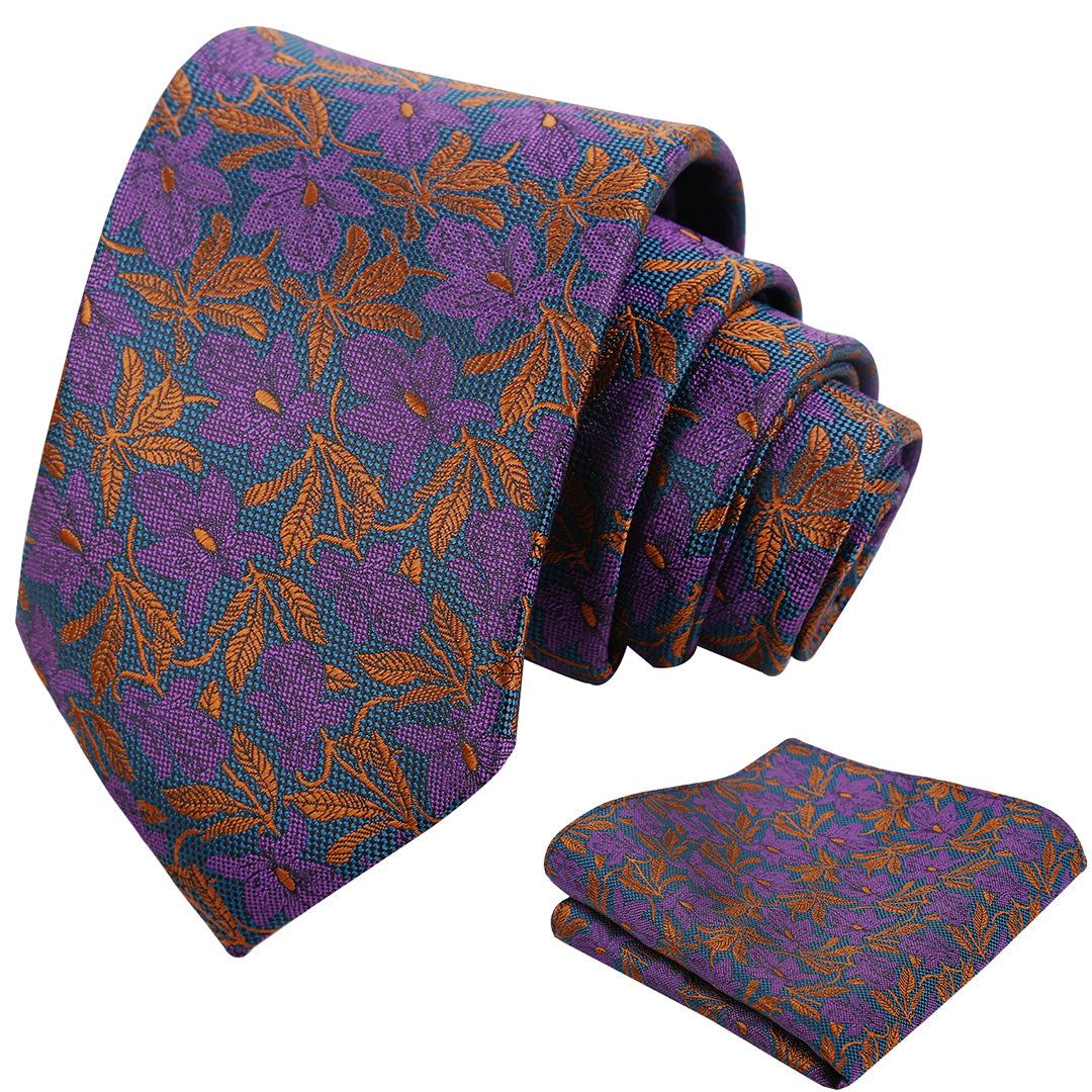 Mens 3.15'' Maple Leaf Pattern Necktie with Plant Printed Hanky Set-908