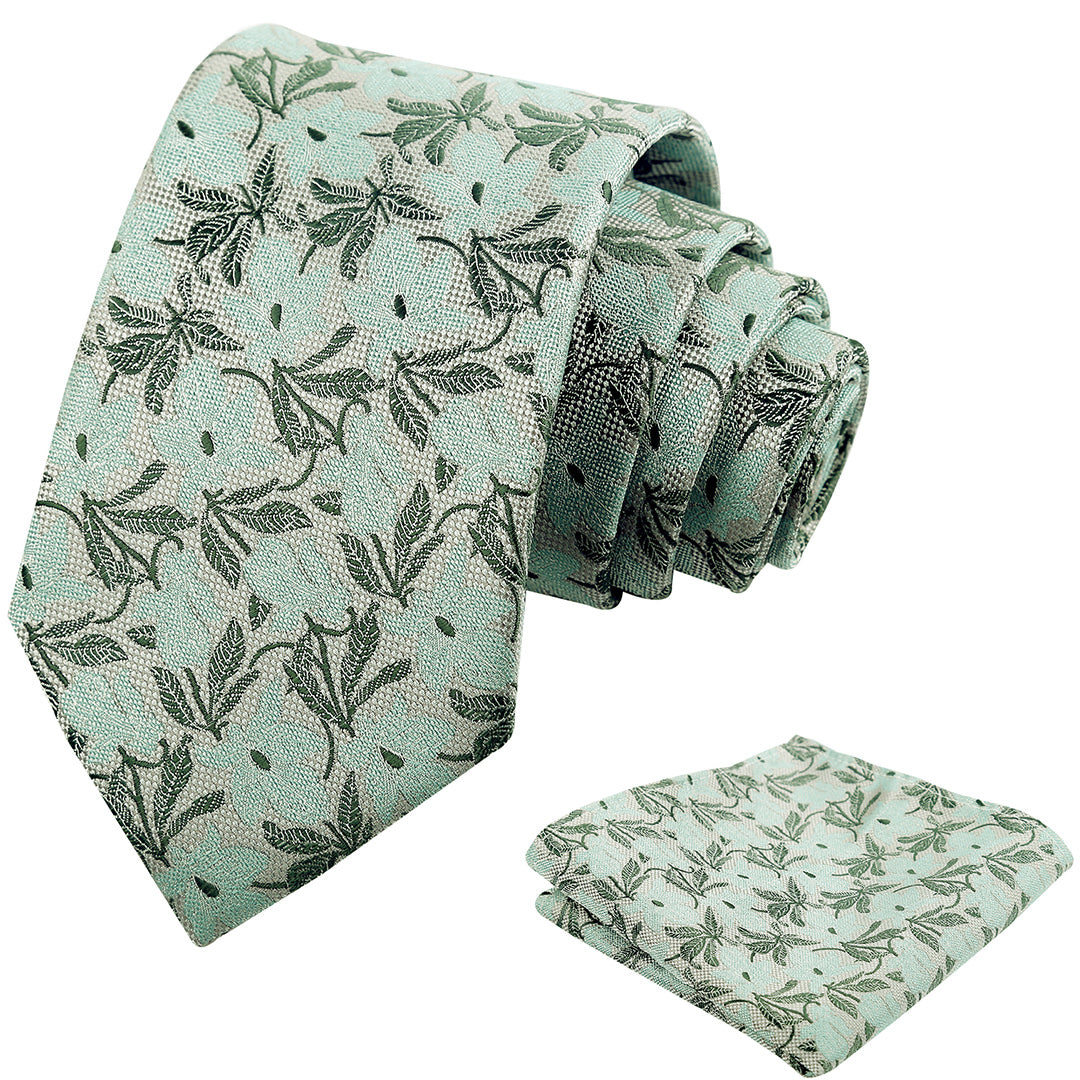 Mens 3.15'' Maple Leaf Pattern Necktie with Plant Printed Hanky Set-908