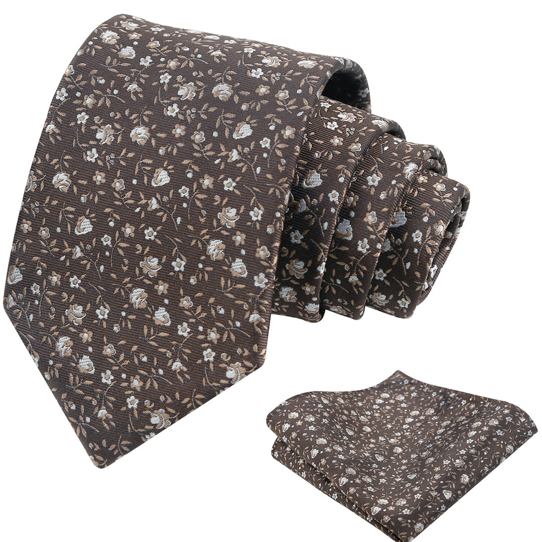 Mens 3.15inches Spring Exquisite Flower Tie with Small Floral Printed Pocket Square-910