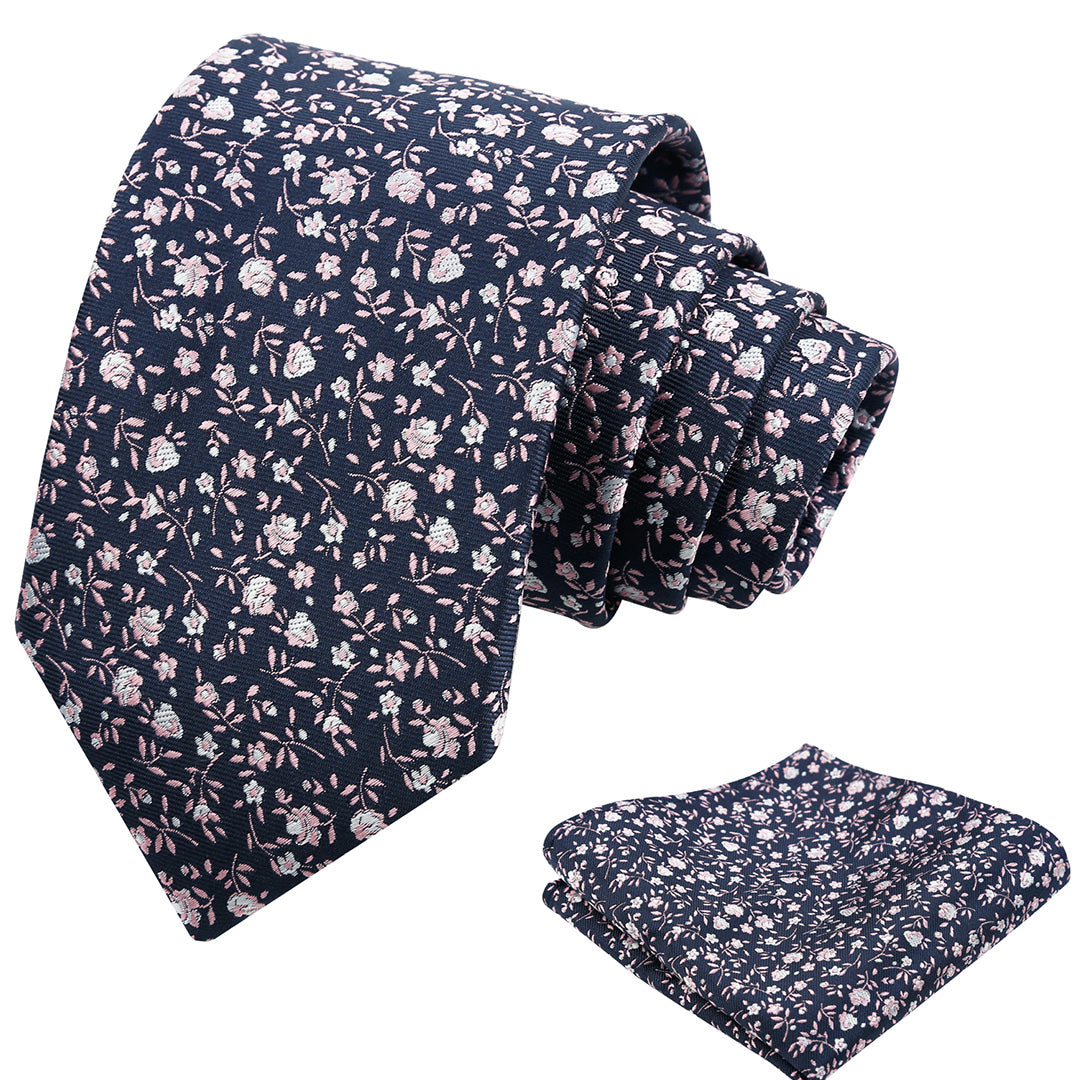 Mens 3.15inches Spring Exquisite Flower Tie with Small Floral Printed Pocket Square-910