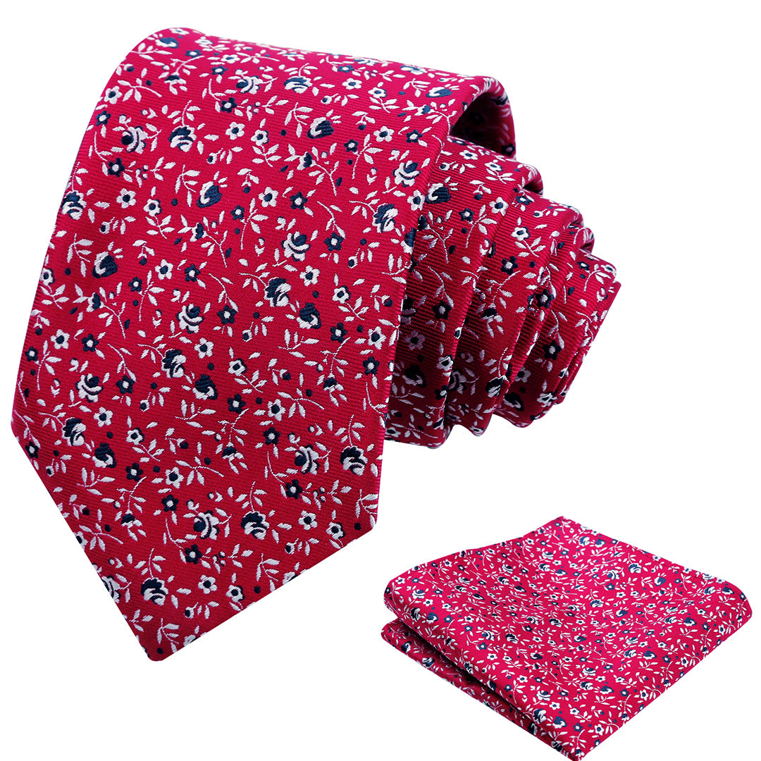 Mens 3.15inches Spring Exquisite Flower Tie with Small Floral Printed Pocket Square-910