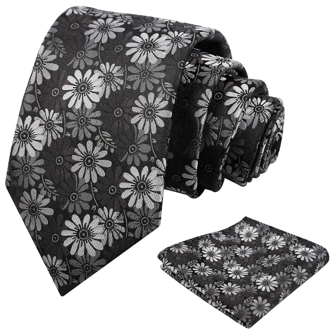 Mens 3.15'' Colorful Flower Necktie and Pocket Square Set Wedding Casual Rustic Tie and Hanky Set-912