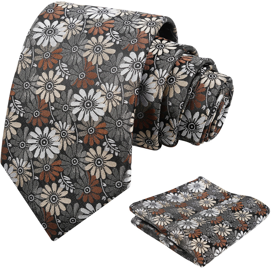 Mens 3.15'' Colorful Flower Necktie and Pocket Square Set Wedding Casual Rustic Tie and Hanky Set-912