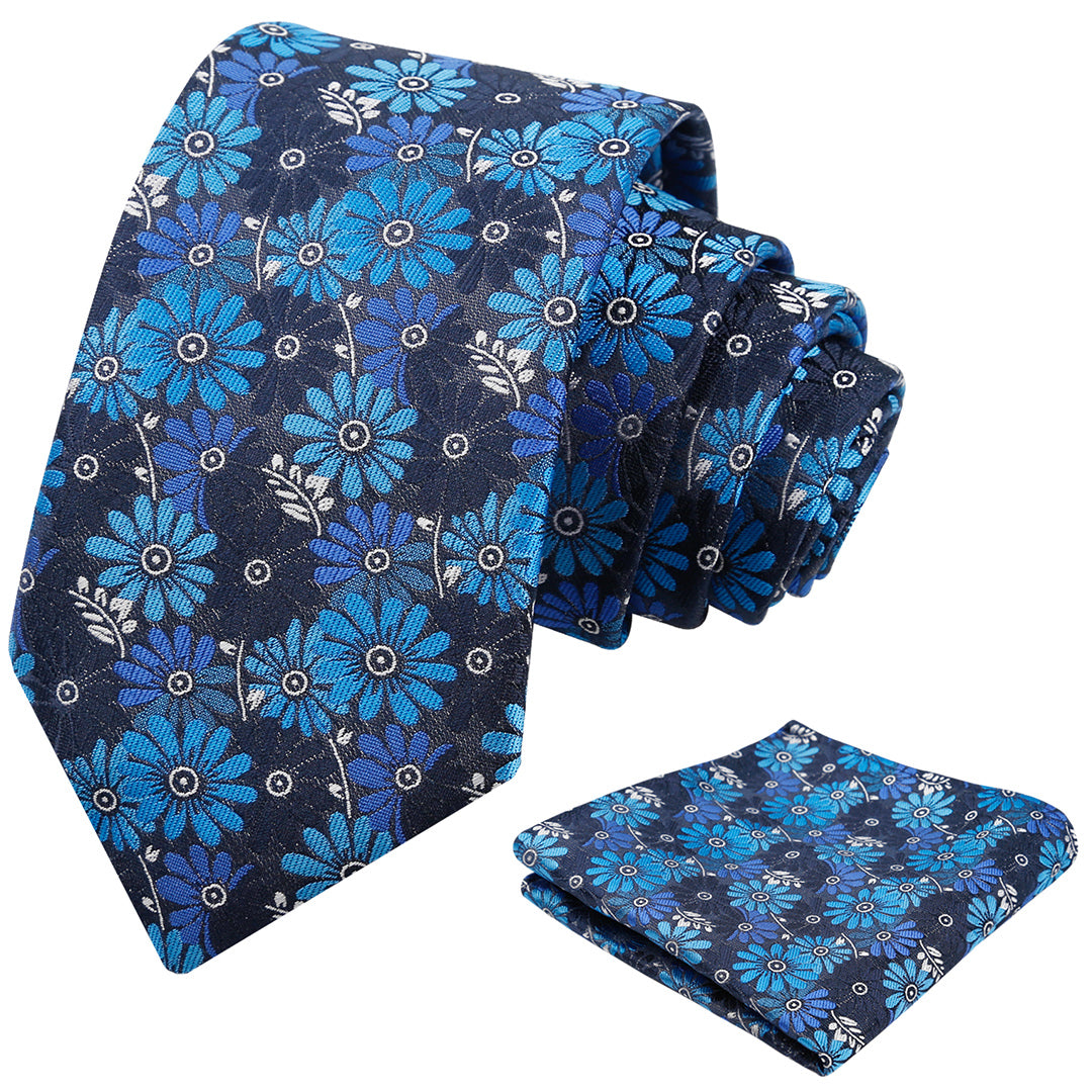 Mens 3.15'' Colorful Flower Necktie and Pocket Square Set Wedding Casual Rustic Tie and Hanky Set-912