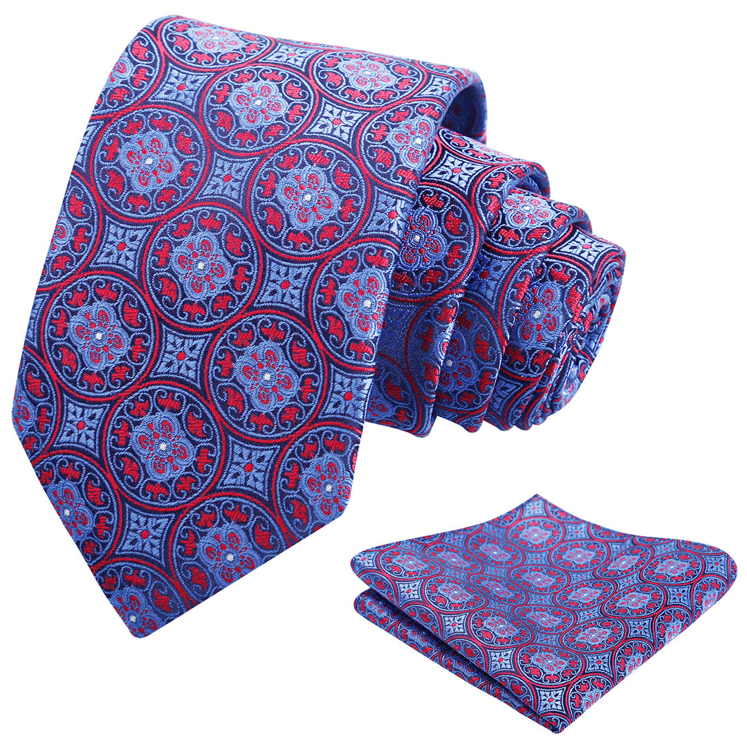 Mens 3.15'' Vintage Necktie and Pocket Square Business Geometric Regular Patterns Tie and Hanky Set-913