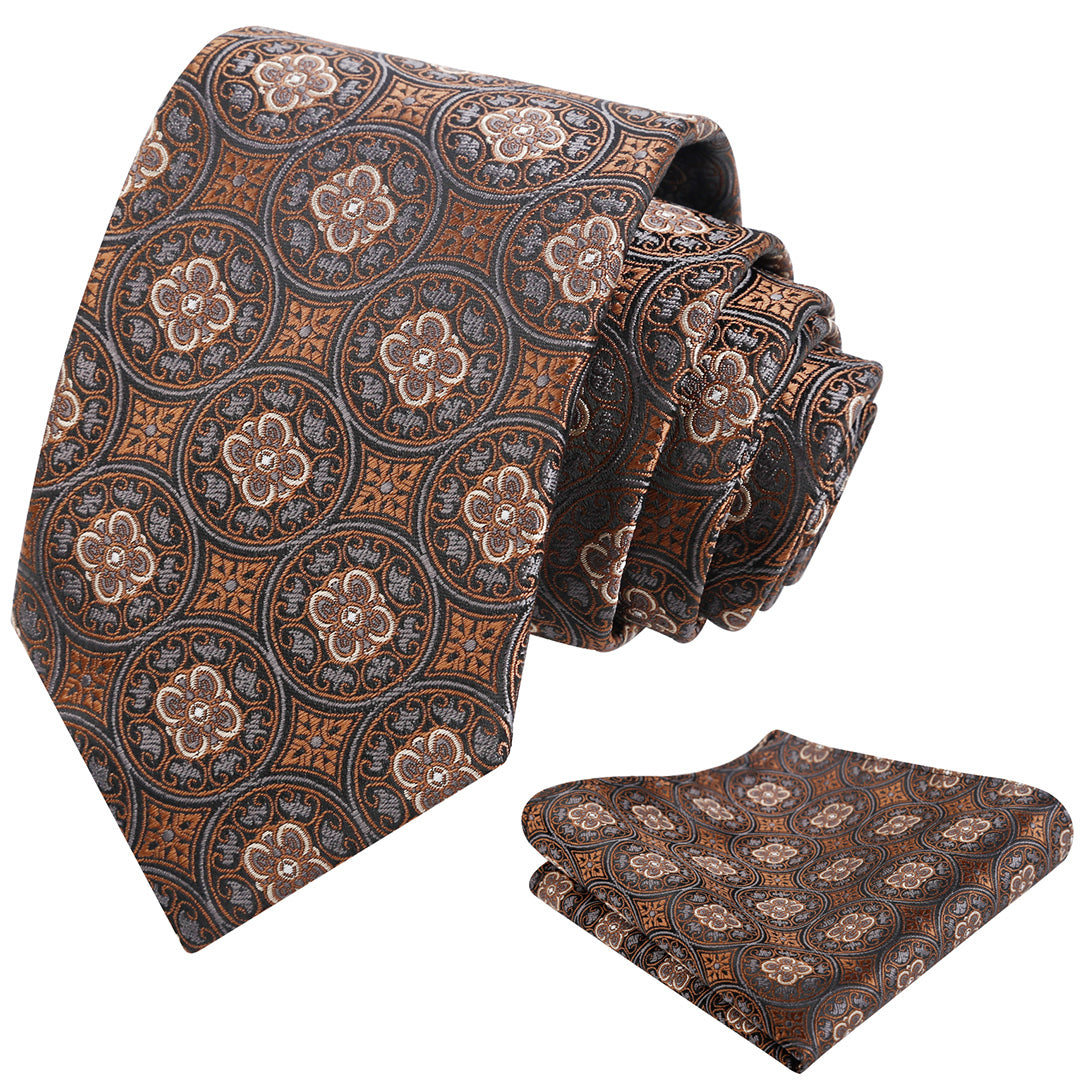 Mens 3.15'' Vintage Necktie and Pocket Square Business Geometric Regular Patterns Tie and Hanky Set-913
