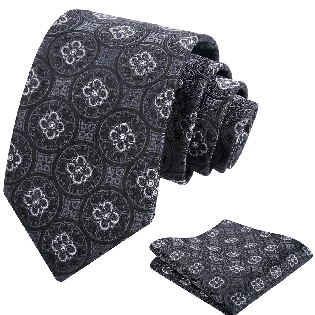 Mens 3.15'' Vintage Necktie and Pocket Square Business Geometric Regular Patterns Tie and Hanky Set-913