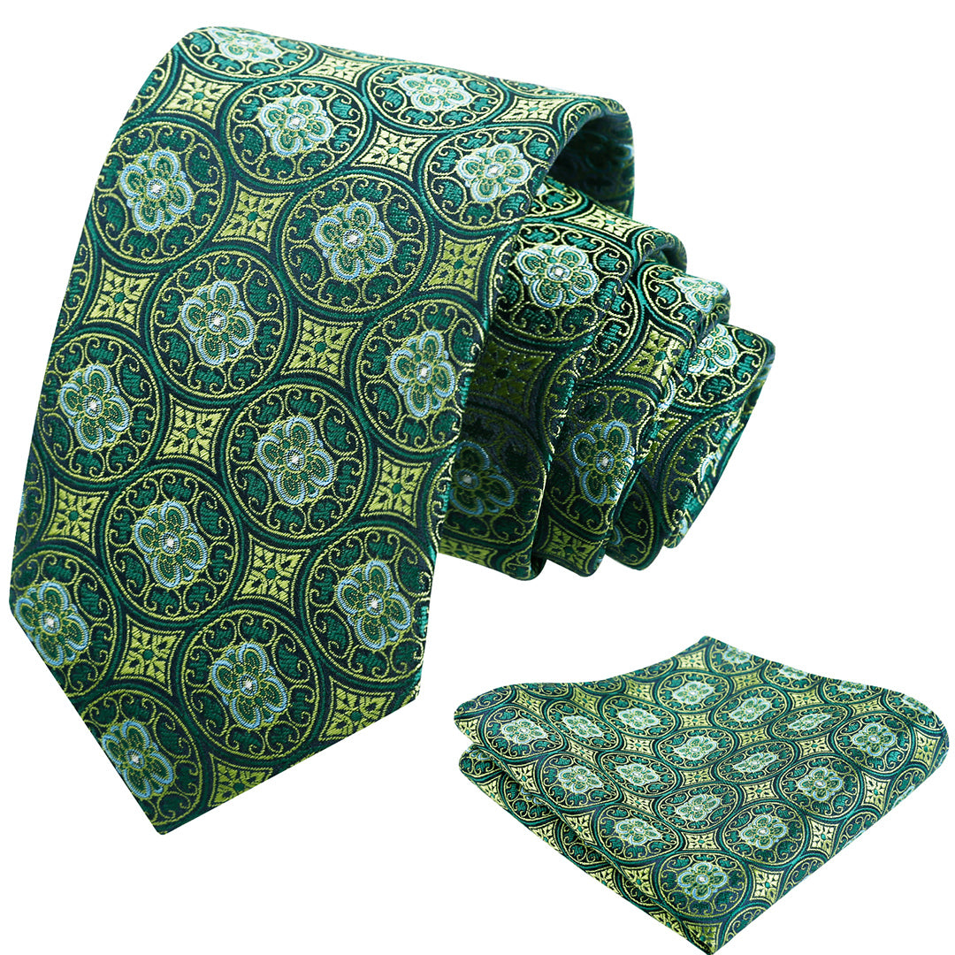 Mens 3.15'' Vintage Necktie and Pocket Square Business Geometric Regular Patterns Tie and Hanky Set-913