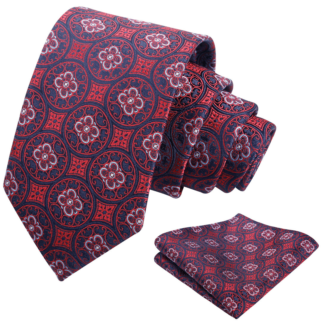 Mens 3.15'' Vintage Necktie and Pocket Square Business Geometric Regular Patterns Tie and Hanky Set-913