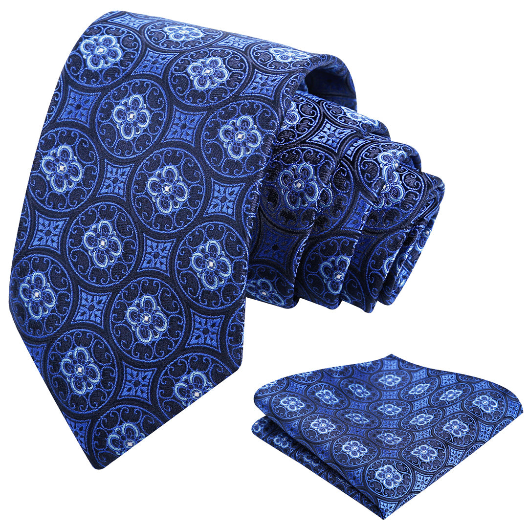 Mens 3.15'' Vintage Necktie and Pocket Square Business Geometric Regular Patterns Tie and Hanky Set-913
