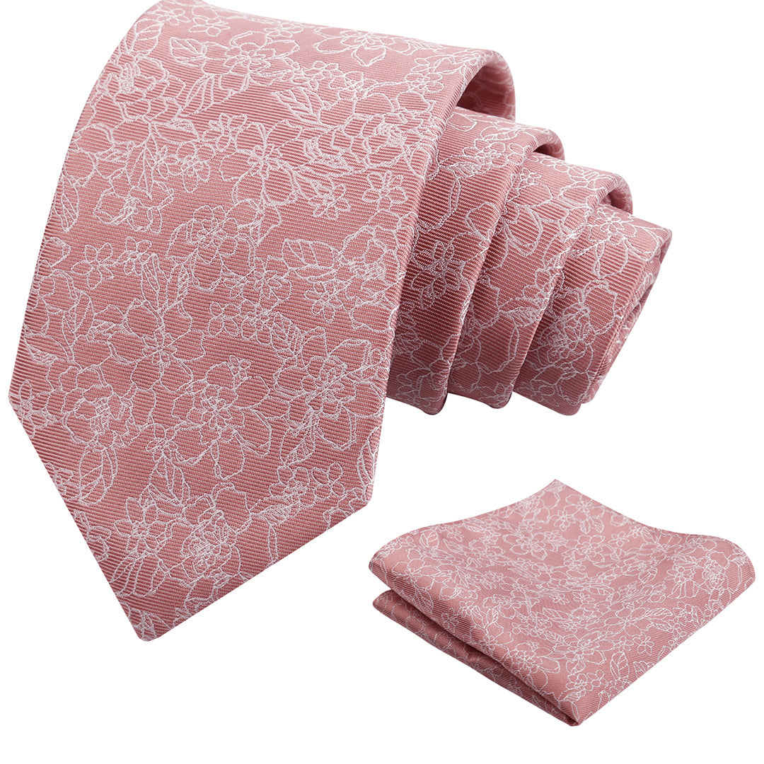 Mens 3.15inch Printed Floral Tie Set Solid Color Wedding Party Casual Flower Necktie Pocket Square Set-914