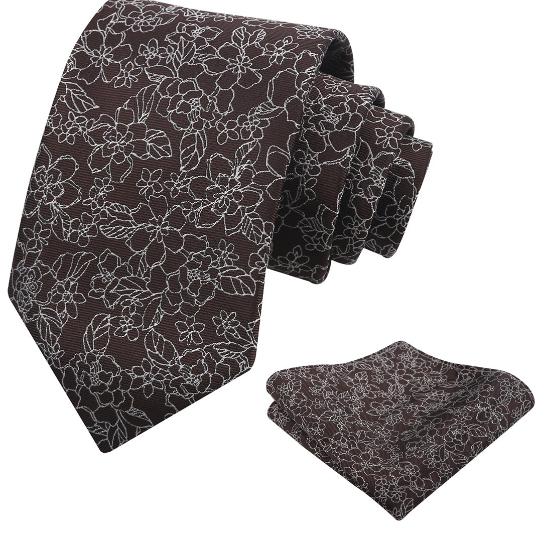 Mens 3.15inch Printed Floral Tie Set Solid Color Wedding Party Casual Flower Necktie Pocket Square Set-914