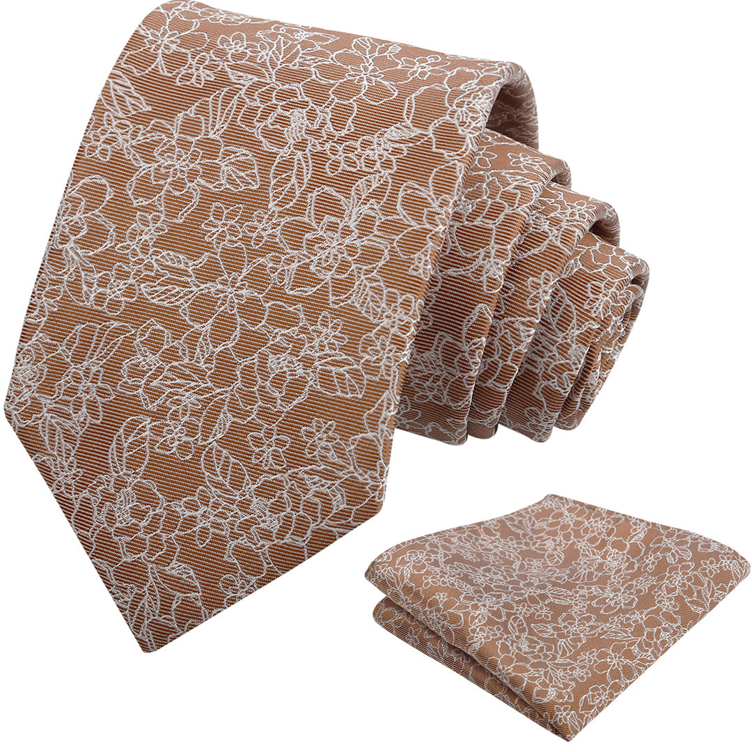 Mens 3.15inch Printed Floral Tie Set Solid Color Wedding Party Casual Flower Necktie Pocket Square Set-914