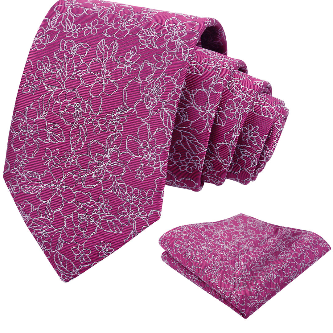 Mens 3.15inch Printed Floral Tie Set Solid Color Wedding Party Casual Flower Necktie Pocket Square Set-914
