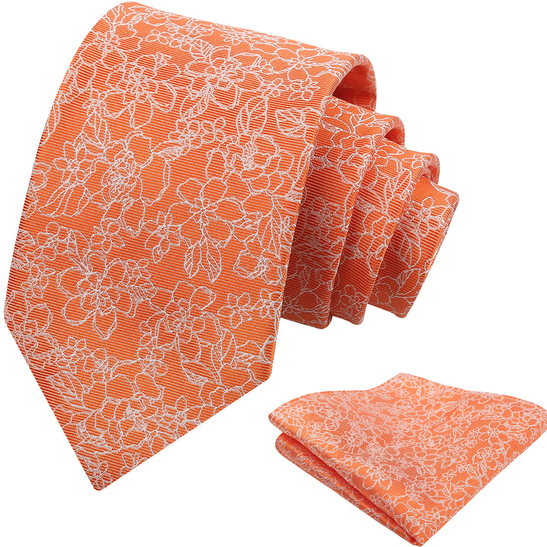 Mens 3.15inch Printed Floral Tie Set Solid Color Wedding Party Casual Flower Necktie Pocket Square Set-914
