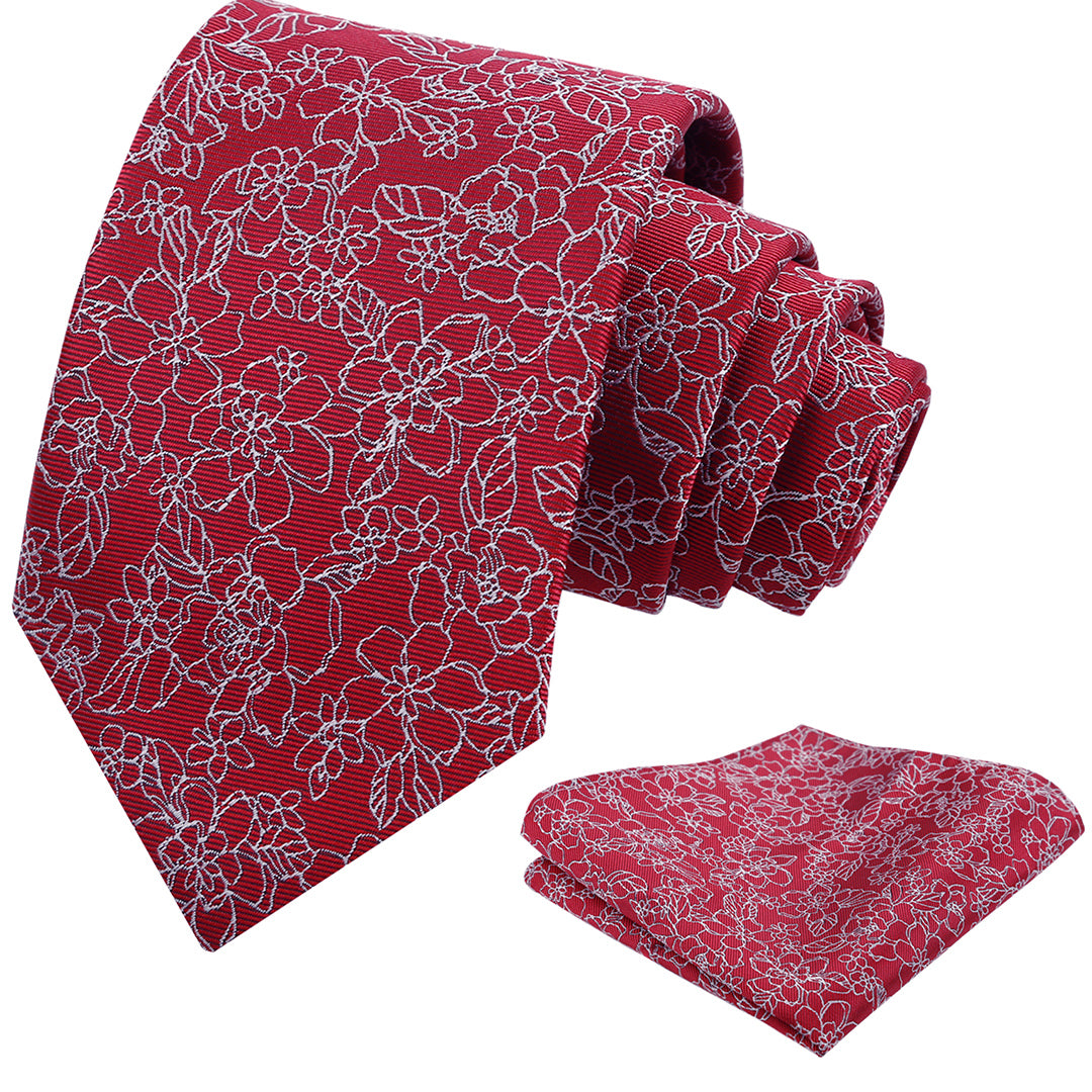 Mens 3.15inch Printed Floral Tie Set Solid Color Wedding Party Casual Flower Necktie Pocket Square Set-914