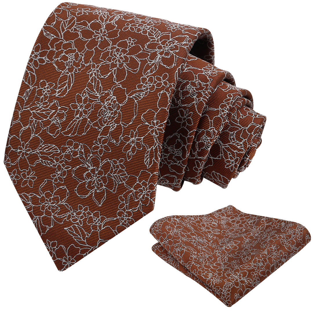 Mens 3.15inch Printed Floral Tie Set Solid Color Wedding Party Casual Flower Necktie Pocket Square Set-914