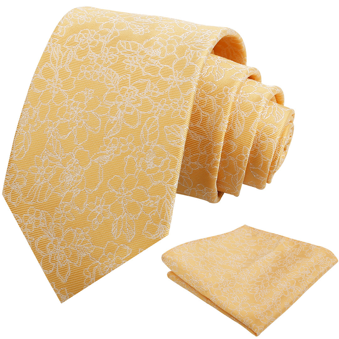 Mens 3.15inch Printed Floral Tie Set Solid Color Wedding Party Casual Flower Necktie Pocket Square Set-914