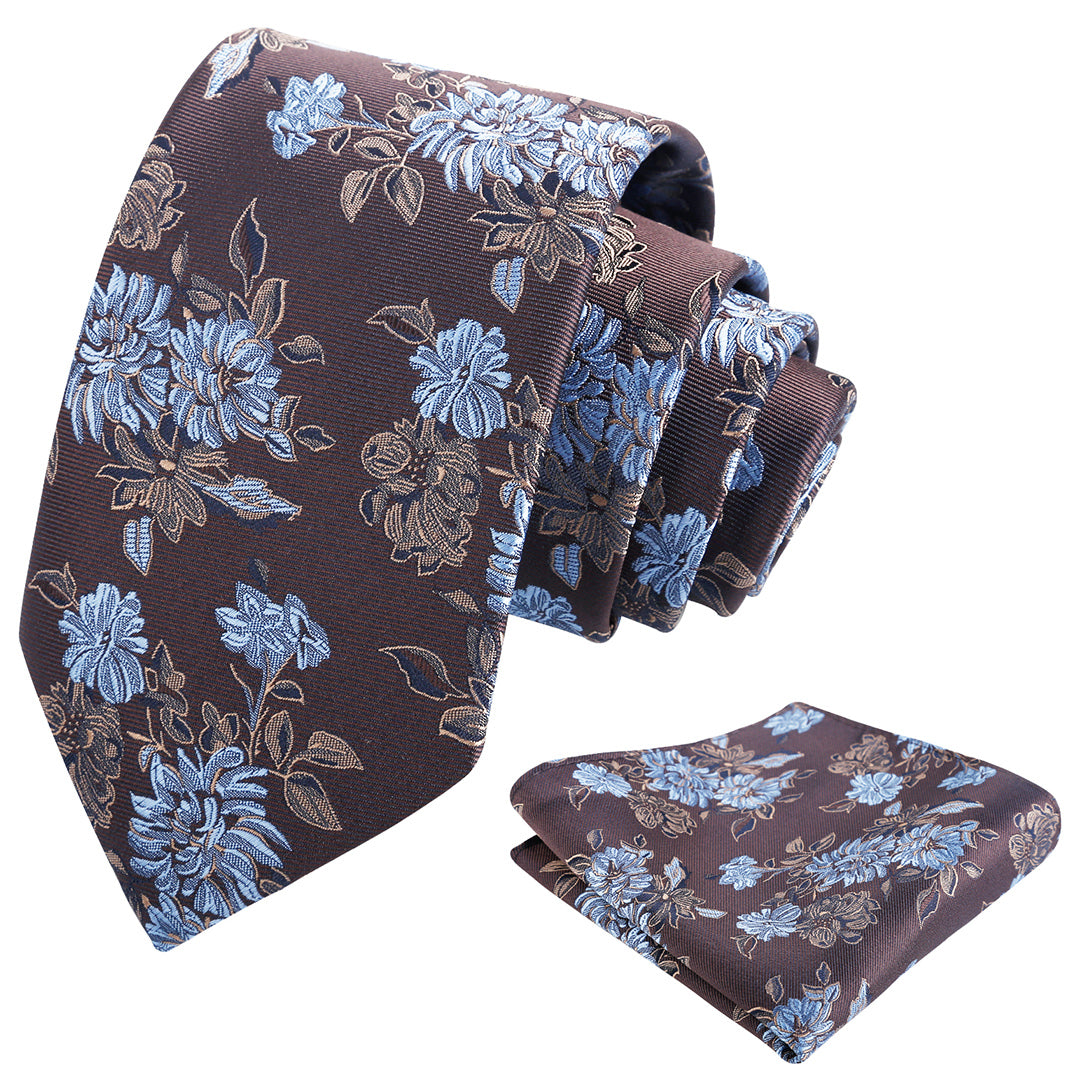 Mens 3.15inch Retro Floral Necktie and Hanky Vintage Wedding Tie and Pocket Square Set-915