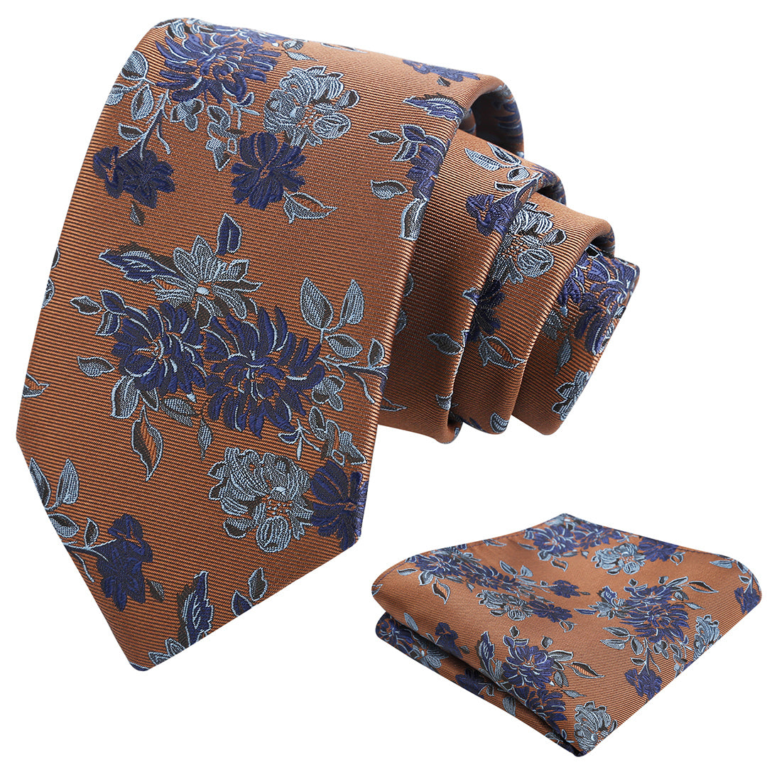 Mens 3.15inch Retro Floral Necktie and Hanky Vintage Wedding Tie and Pocket Square Set-915