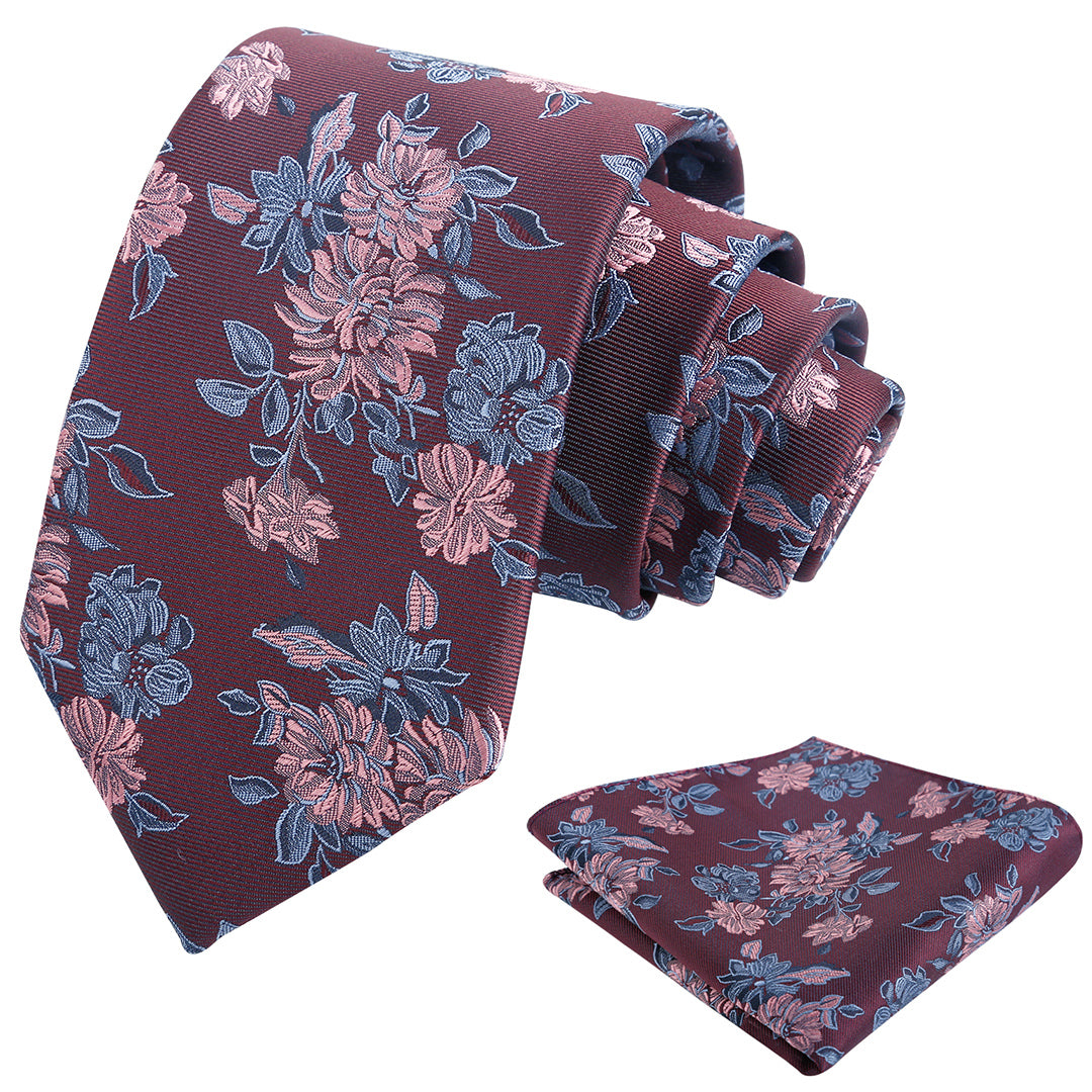Mens 3.15inch Retro Floral Necktie and Hanky Vintage Wedding Tie and Pocket Square Set-915